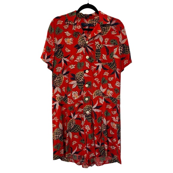 Polo Ralph Lauren Red Pineapple Print Button Front Romper Size 14 Preppy Coastal - Picture 1 of 8